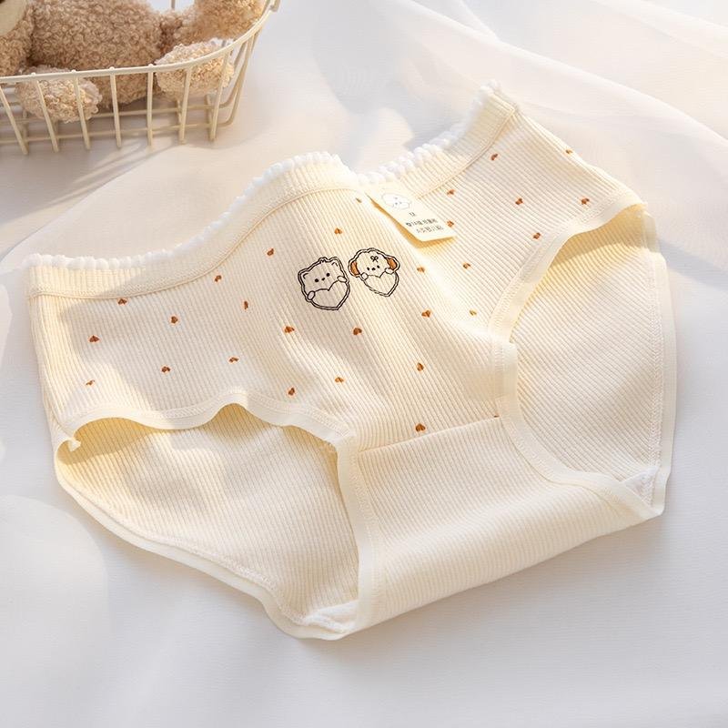 H57929090fcd347f29830d9d55f59bcf6G.jpg Premium Soft Cotton Ribbed Mid-Waist Panty with Cute Design for Girls & Ladies - Image 1